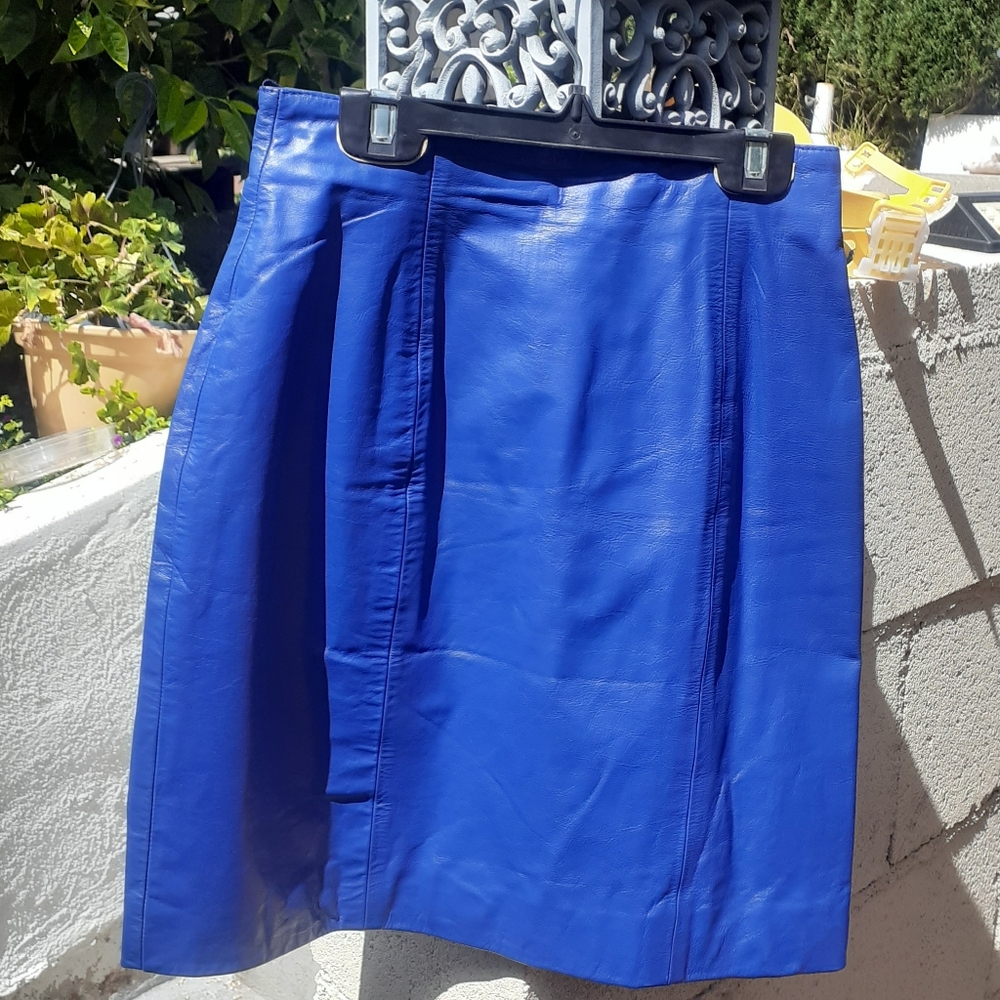 Vintage cobalt blue leather skirt